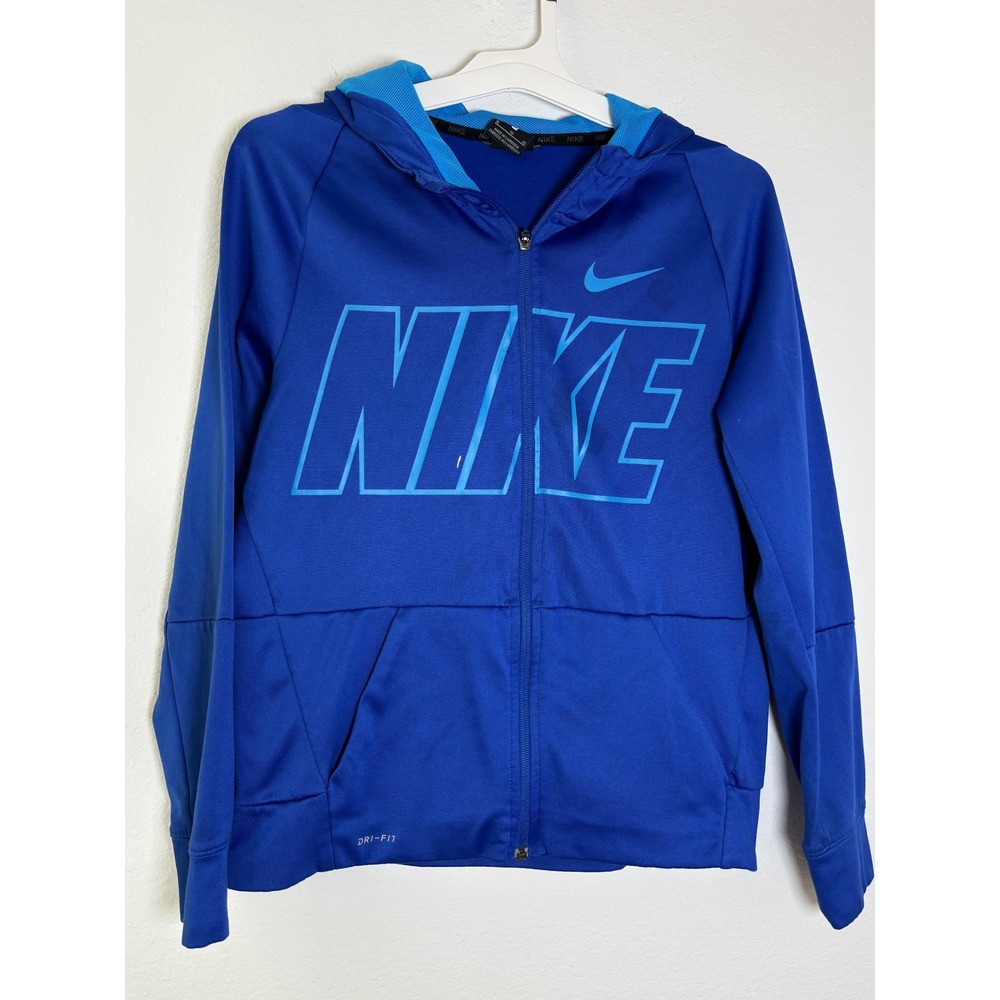 Nike Dri-FIT Full Zip Hoodie Boys XL Blue Graphic Athletic Sweatshirt Jacket